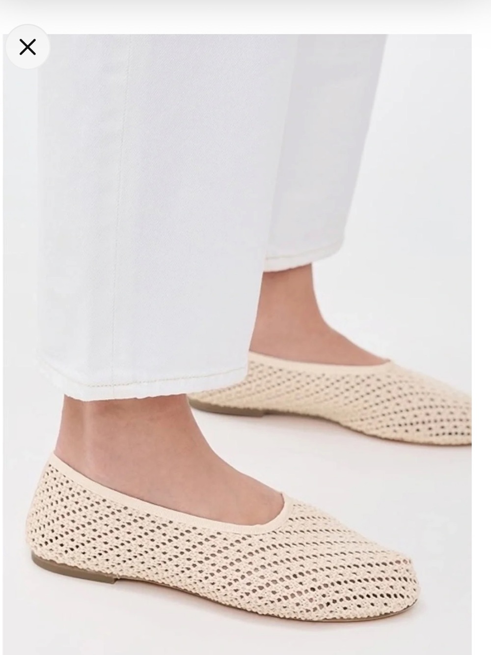 STAUD Alba Cream Crochet Ballet Flat Shoes